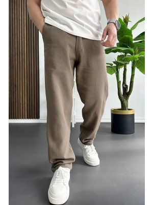 Edwox Erkek Beli Düğmeli Pantolon Kahverengi EDW469