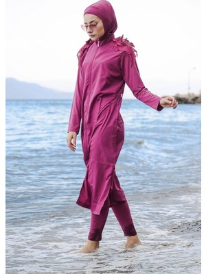 Marina Omuzları Dantelli Fermuarlı Tam Kapalı Tesettür Mayo 3'lü Set Marina Mayo M2029