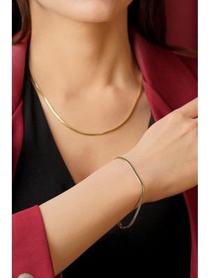 Fiyonk Kuyumculuk 14 Ayar Altın italyan Balıksırtı Set (Kolye,bileklik)