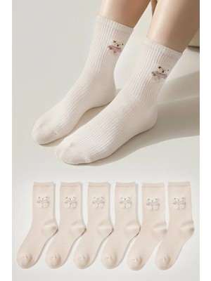 Bravie Kadın Ayıcıklı Genç Kolej Çorap 6'lı Paket 811 Açık Kahve