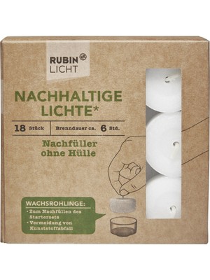 Rubin Licht Tealight Mum Beyaz 6 Saat Kapsız 18'li