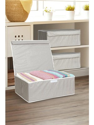 Meleni Home 3 Adet Kapaklı Çok Amaçlı Hurç Saklama Kutusu Organizer Baza 50 x 40 x 19 cm Gri