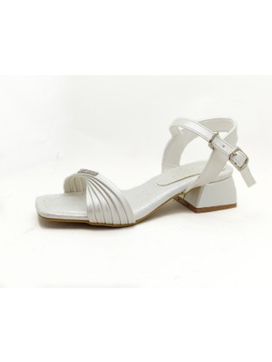 Gdt Ayakkabı Sedef Renk Taş Detaylı Kalın Topuklu Kız Çocuk Abiye Ayakkabı