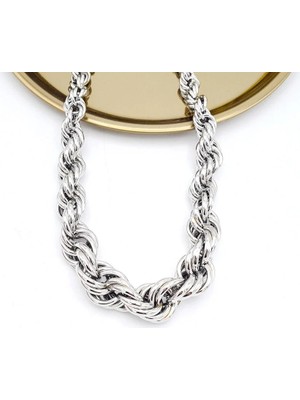 Merve Takı Özel Seri Vintage Kalın Burgu Silver Kolye (50CM)