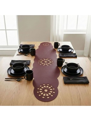 Grand Fine Art 4+1 Adet Deri Amerikan Servis+Runner Set (4 Amerikan Servis -1 Runner )