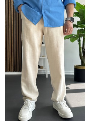 Edwox Erkek Beli Düğmeli Pantolon Krem EDW469
