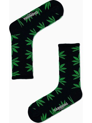 Carnaval Socks Siyah Mari Yaprak Desenli Spor Çorap