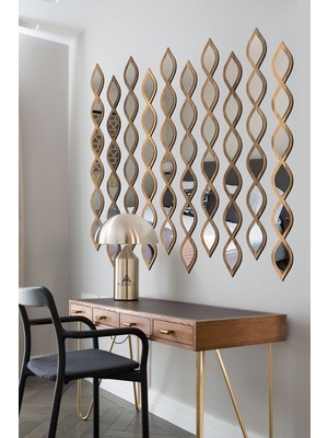 Ahwall Su Damlası Dekoratif Ayna 50 x 70 cm Ahşap Desenli Çerçeve Renkli Modern Tasarım