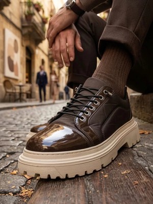 Ebrus Trend ET0245 Kahverengi Rugan Paraşüt Detaylı Akıllı Lastik Bağcık Bej Taban Günlük Erkek Ayakkabı