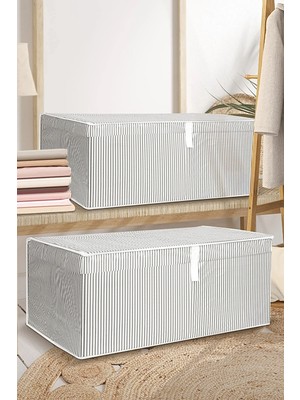 Meleni Home 2'li Kapaklı Çok Amaçlı Hurç Saklama Kutusu Organizer Mega Plus 70 x 40 x 30 cm Gri