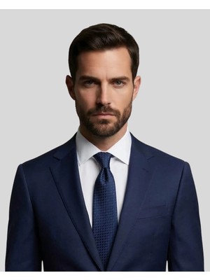 1001 Kravat Lacivert Desenli 7,5 cm Genişliğinde Ipek Kravat