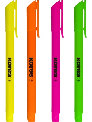 Kores High Liner 4'lü Set Çok Renkli Fosforlu Kalemler Plastik Kapaklı Kalite