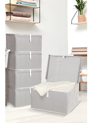 Meleni Home 5'li Set Kapaklı Çok Amaçlı Hurç Saklama Kutusu Organizer Maxi 50 x 40 x 30 cm Gri