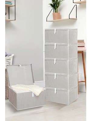 Meleni Home 6'lı Set Kapaklı Çok Amaçlı Hurç Saklama Kutusu Organizer Maxi 50 x 40 x 30 cm Gri
