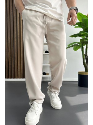 Edwox Erkek Rahat Kesim Düz Jogger Pantolon Krem EDW468