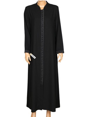 Hermevsim Hesna Kadın Ufuk Medine İpeği Önü Kolu Nakışlı Siyah Ferace