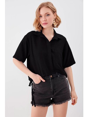 Vitrin Beli Lastikli Tek Cep Crop Gömlek