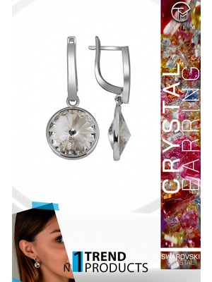 Swarovski Crystal Kadın Beyaz Sallantılı Gümüş Küpe