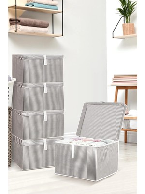 Meleni Home 5 Adet Kapaklı Çok Amaçlı Hurç Saklama Kutusu Organizer Mini 40 x 30 x 26 cm Gri