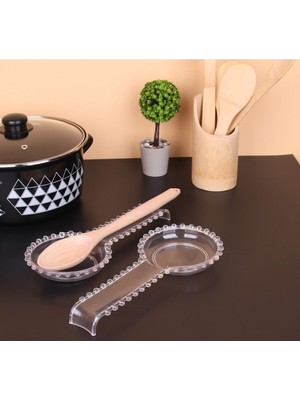 MiraLive Şeffaf Plastik Boncuklu Kelepçe Kaşık Çırpıcı Altlığı 28 cm Royaleks