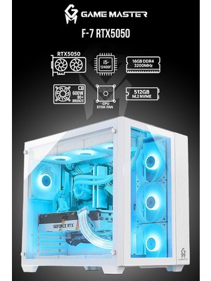GM Game Master F7 RTX5050 Intel I5-12400F Cpu 16GB Ddr4 Ram 512GB Nvme SSD Beyaz Akvaryum Gaming Pc
