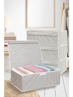 Meleni Home 4 Adet Kapaklı Çok Amaçlı Hurç Saklama Kutusu Organizer Baza 50 x 40 x 19 cm Gri
