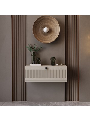 Feyza Design Bej Mdf Dresuar Kumtaşı Kapaklı Yüksekliği 26 cm