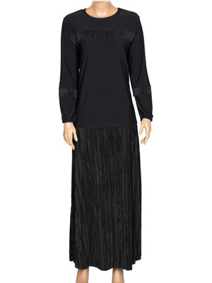 Hermevsim Missbah Kadın Ayliz Sandy Eteği Piliseli Astarlı Lastikli Siyah Takım