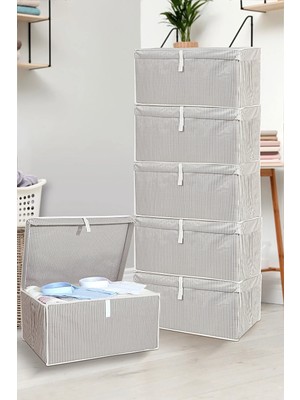 Meleni Home 6'lı Kapaklı Çok Amaçlı Hurç Saklama Kutusu Organizer Mega 60 x 40 x 30 cm Gri