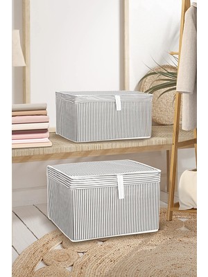 Meleni Home 2'li Set Kapaklı Çok Amaçlı Hurç Saklama Kutusu Organizer Mini 40 x 30 x 26 cm Gri
