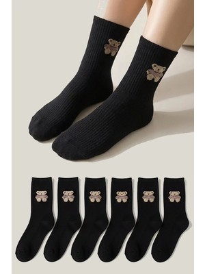 Bravie Kadın Ayıcıklı Genç Kolej Çorap 6'lı Paket 811 Siyah