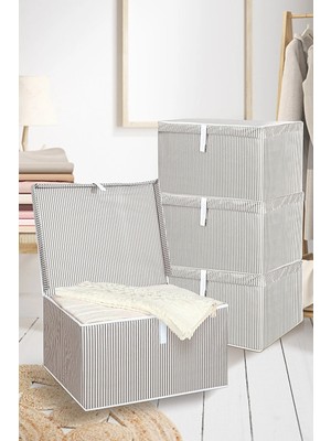 Meleni Home 4'lü Kapaklı Çok Amaçlı Hurç Saklama Kutusu Organizer Maxi 50 x 40 x 30 cm Gri