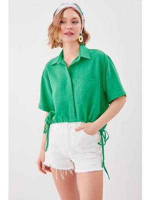 Vitrin Beli Lastikli Tek Cep Crop Gömlek