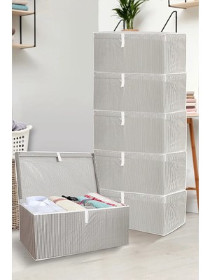 Meleni Home 6 Adet Kapaklı Çok Amaçlı Hurç Saklama Kutusu Organizer Mega Plus 70 x 40 x 30 cm Gri