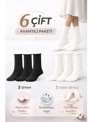 Bravie Kadın Fırfırlı Uzun Çorap 6'lı Paket 367 Siyah, Ekru