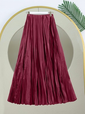 Modamorfo Beli Lastikli Saten Kraş Etek  -Bordo