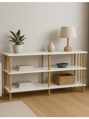 Feyza Design Modern Dekoratif Raflı Ahşap Dresuar ve Konsol