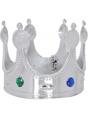MiraLive Plastik Kral Tacı Gümüş Renk Yetişkin 55 cm