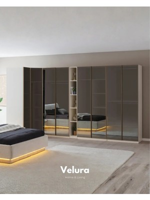 Velura Home & Living Flora 8 Cam Kapaklı (Köşe) Dolap & Gardırop - Full Cam