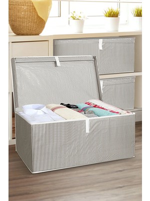 Meleni Home 3 Adet Kapaklı Çok Amaçlı Hurç Saklama Kutusu Organizer Mega Plus 70 x 40 x 30 cm Gri