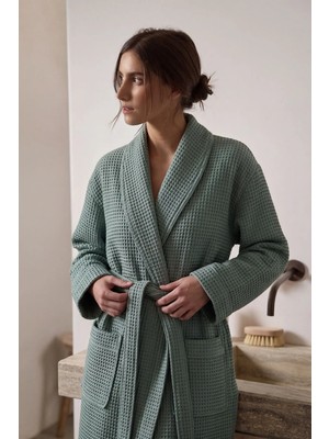 Green Black Afra Elite Serisi Kadın Pike Bornoz Yeşil, Oeko Tex Standard 100 Sertifikalı %100 Ege Pamuğu, Dokuma 250 GSM