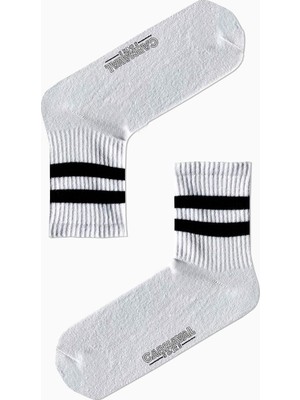 Carnaval Socks Beyaz Çift Şeritli Desenli Renkli Spor Çorap