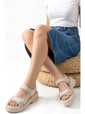 Erbilden Ginya Bej Cilt Cırt Cırtlı Sandalet