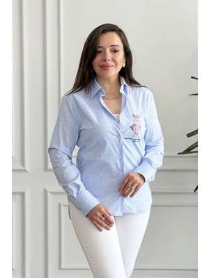 Ayıcık Baskılı Puantiyeli Gömlek