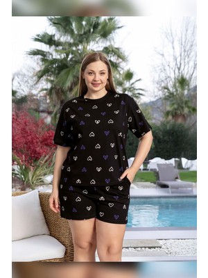 Aydoğan Kadın Lara Büyük Beden Şortlu Cotton Siyah Pijama Takım 0156