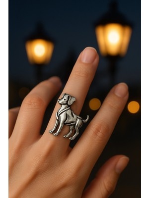 Herşey Nota Köpek Figürlü Unisex Ayarlanabilir Metal Yüzük