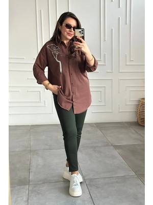 Cebi Çiçek Taş Boncuk Işlemeli Gömlek