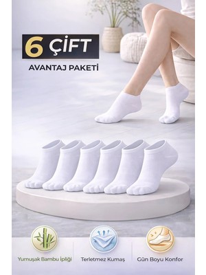 Bravie Kadın Bambu Patik Çorap 6'lı Paket 725 Beyaz