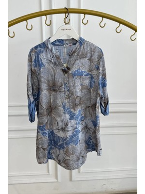 Kadife Çiçek Desen Üç Düğmeli Gömlek