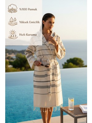 Ces Store %100 Pamuk Kapüşonlu Bornoz, El Dokuması, Yumuşak, Yüksek Emici, Hızlı Kuruyan Plaj, Havuz ve Banyo Bornozu